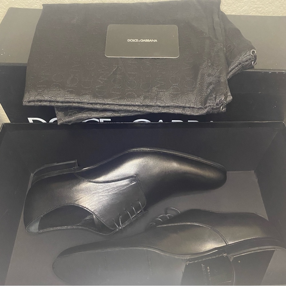 NIB Dolce & Gabbana Men’s Stringata Vitelo VIP Derby Leather Shoes - Size 6.5